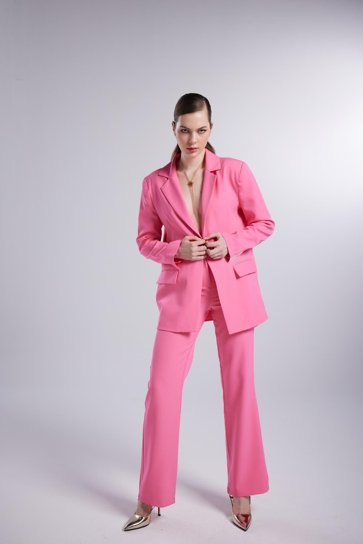 Holly Lolly-Vatklı Cepli Panky Blazer Ceket Pembe-Ceket-4-fleurdirect.live