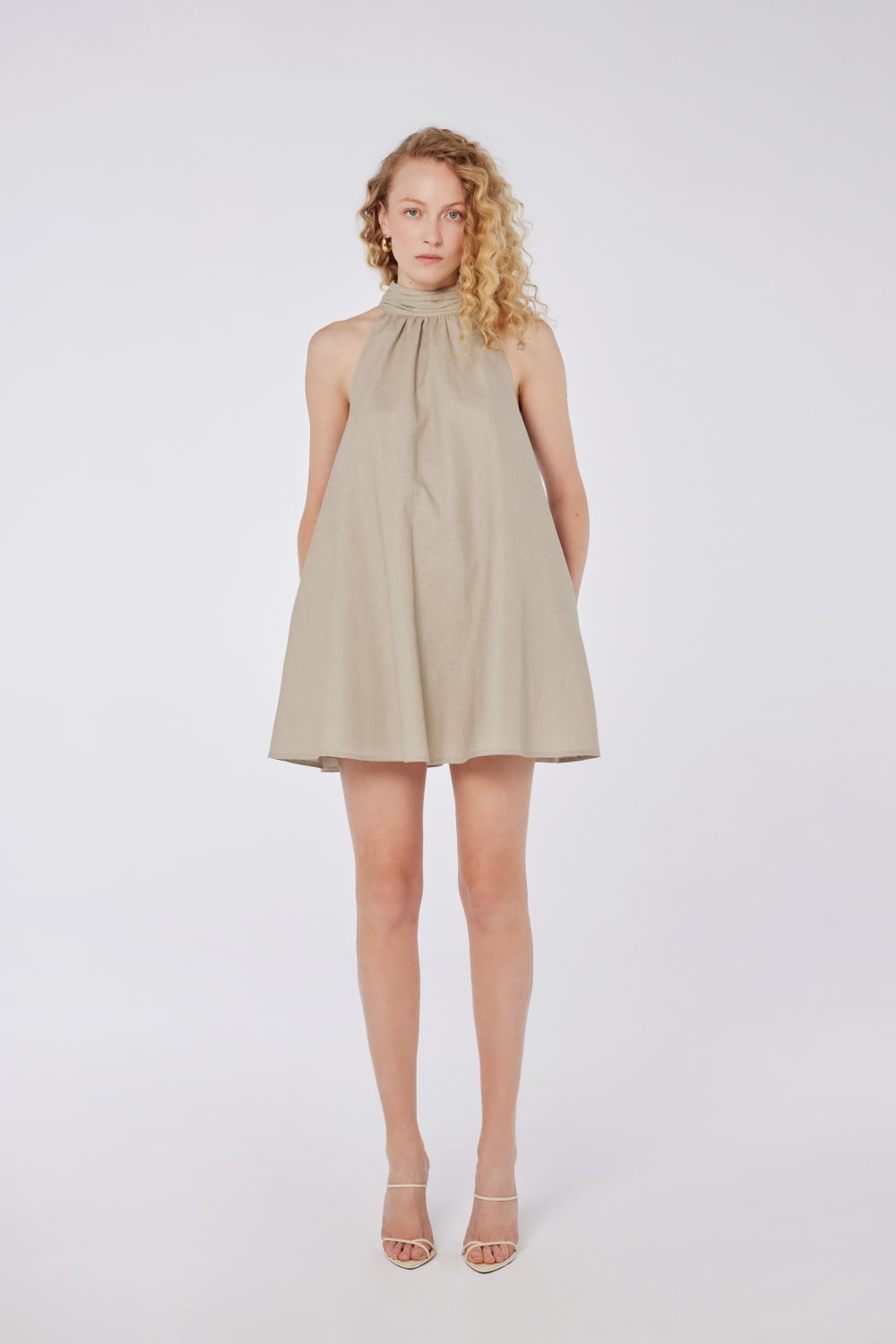 House of IKA-Halter Yaka Keten Mini Elbise-Elbise-1-fleurdirect.live