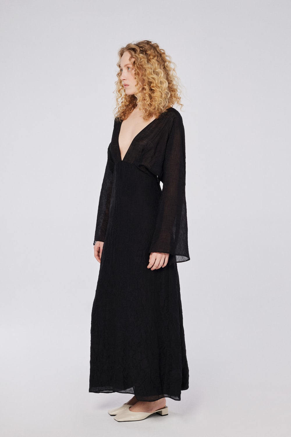 House of IKA-Kimono Kollu Crinkle Maxi Elbise-Elbise-3-fleurdirect.live