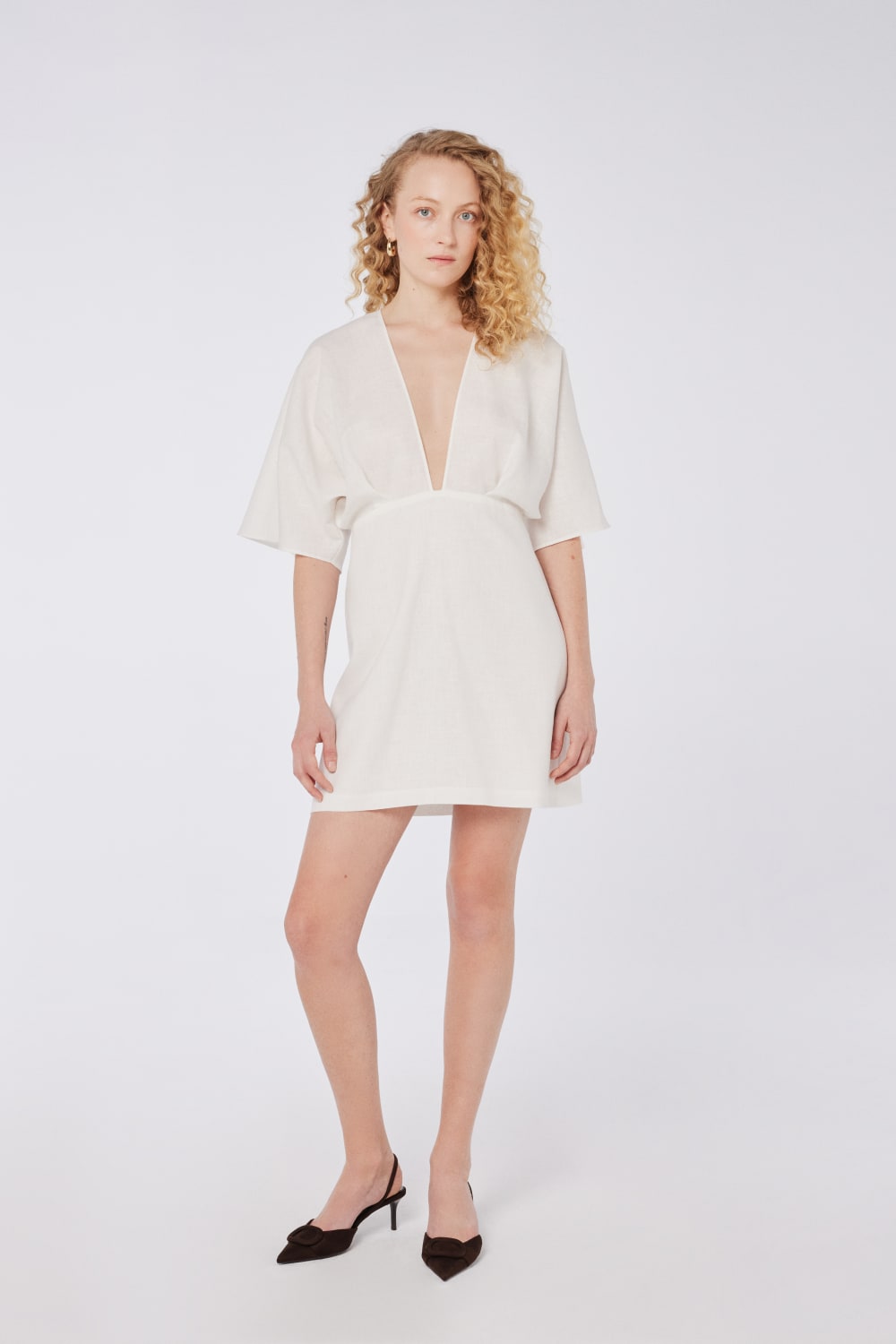 House of IKA-Kimono Kollu Keten Mini Elbise-Elbise-1-fleurdirect.live