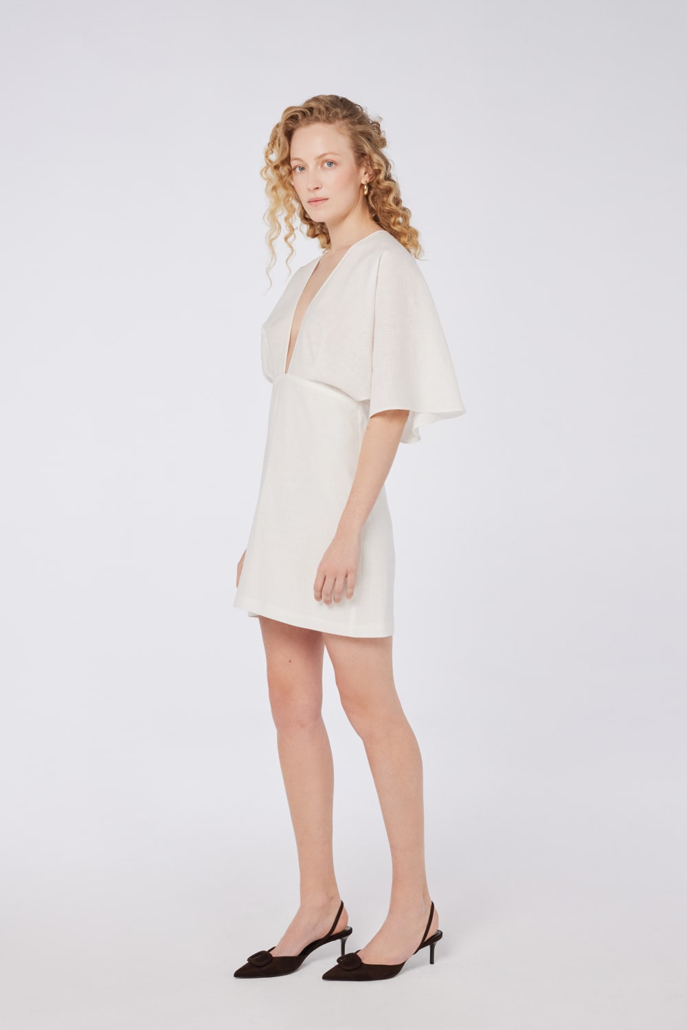 House of IKA-Kimono Kollu Keten Mini Elbise-Elbise-2-fleurdirect.live