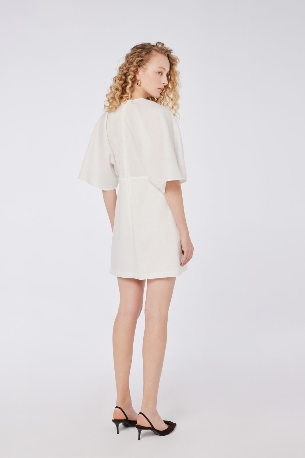 House of IKA-Kimono Kollu Keten Mini Elbise-Elbise-3-fleurdirect.live