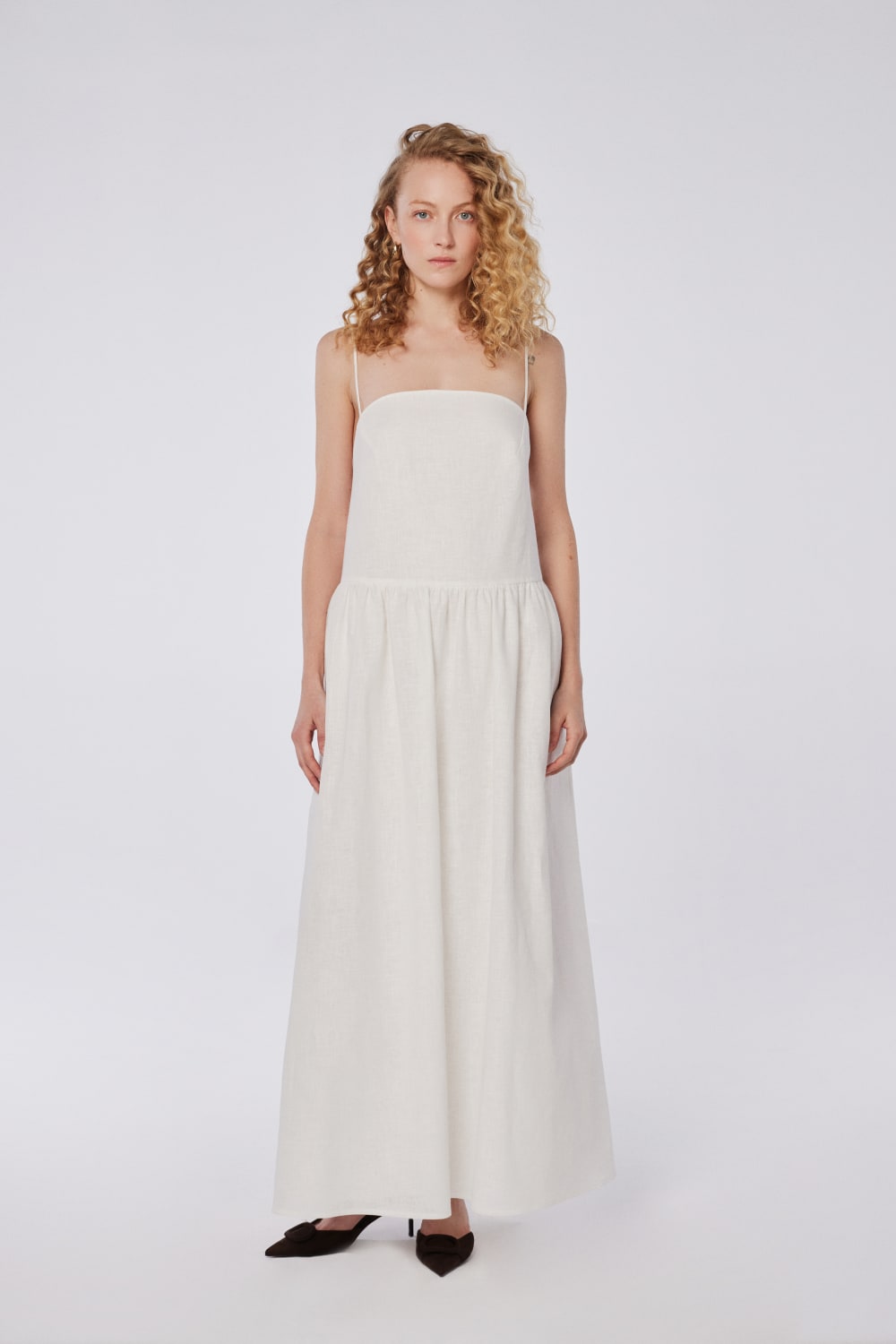 House of IKA-Oval Yaka Keten Maxi Elbise-Elbise-1-fleurdirect.live