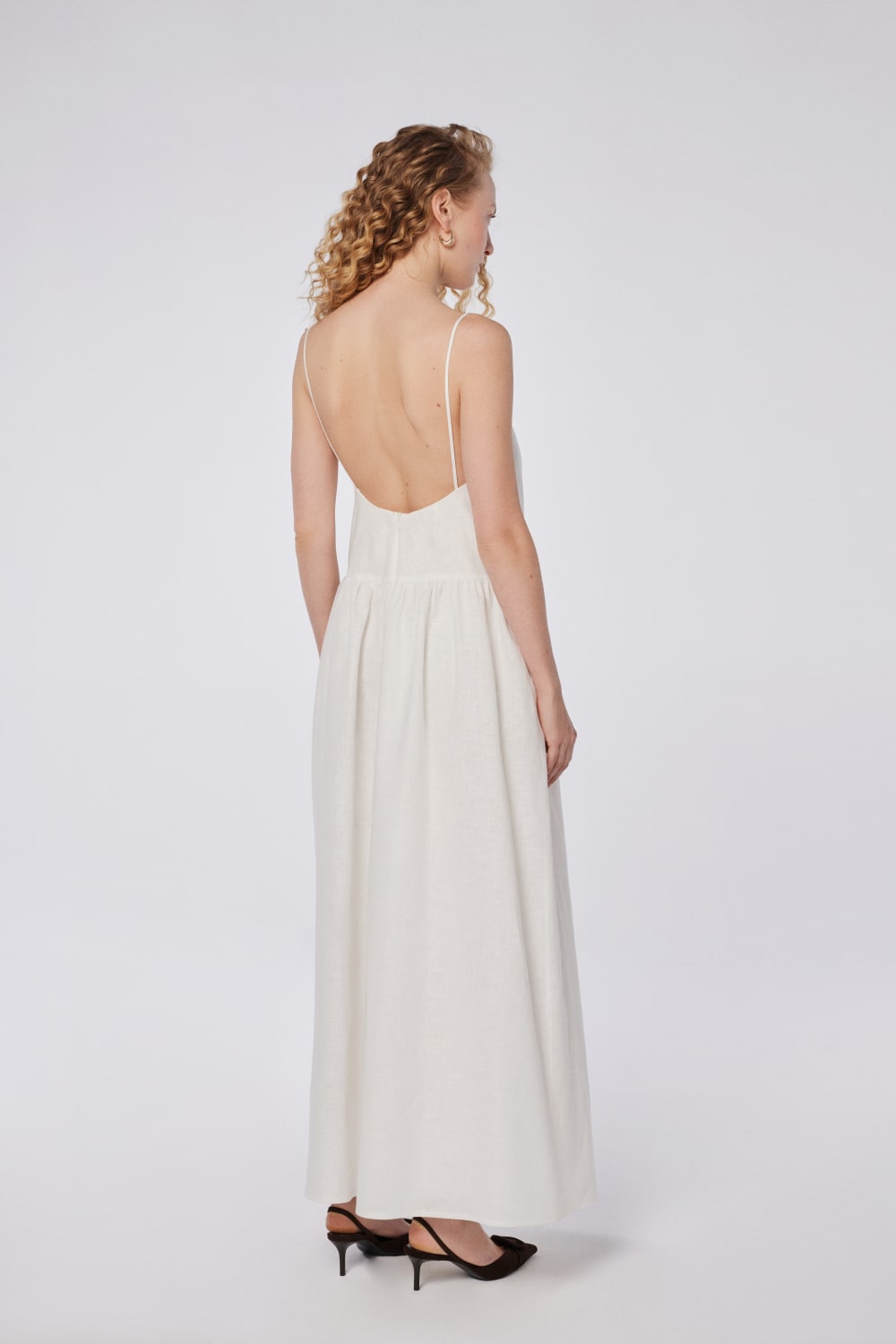 House of IKA-Oval Yaka Keten Maxi Elbise-Elbise-3-fleurdirect.live
