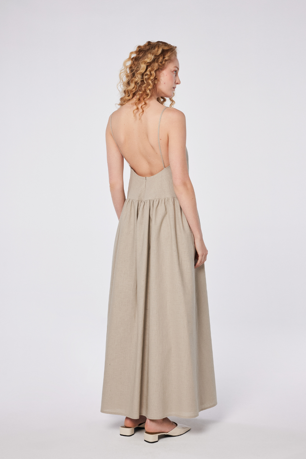 House of IKA-Oval Yaka Keten Maxi Elbise-Elbise-3-fleurdirect.live