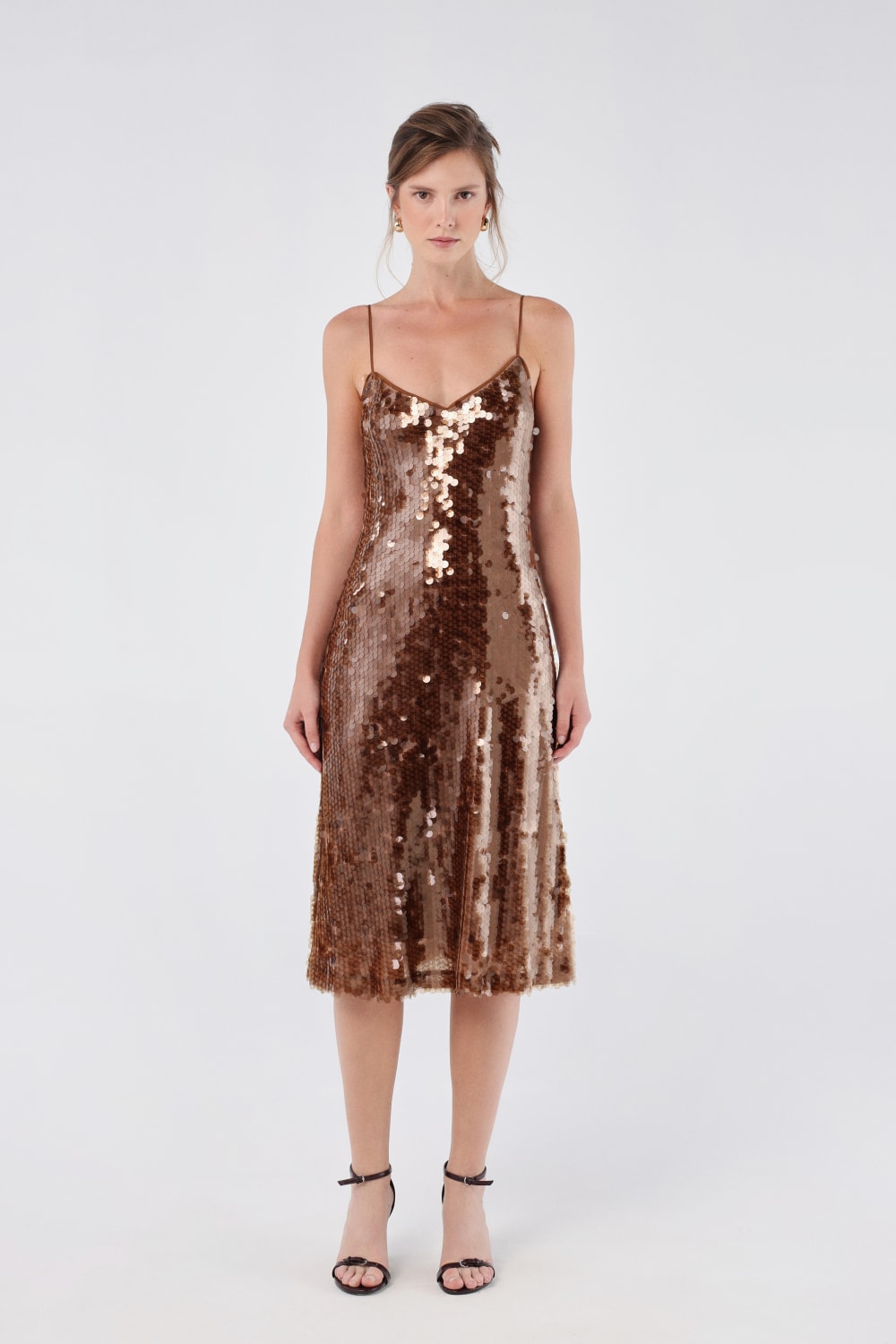 House of IKA-V Yaka Payetli Slip Elbise-Elbise-1-fleurdirect.live