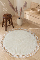 Belina Yuvarlak Bambu Banyo Paspası 100X100 Cm Milk Ekru