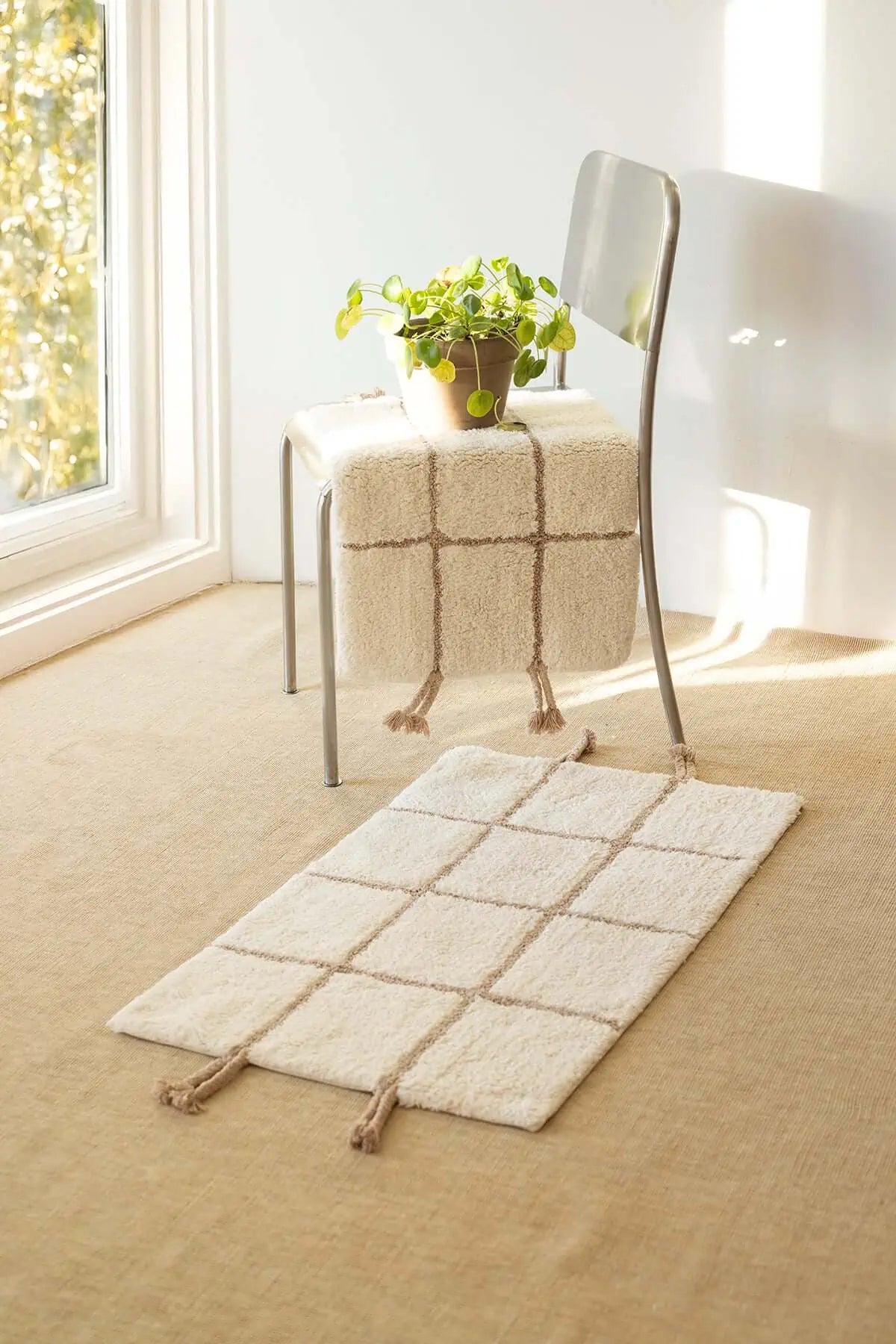 İRYA-Elani 2’Li Takım Banyo Paspası %100 Pamuk 40X60+60X90 Cm Bej-Paspas-1-fleurdirect.live