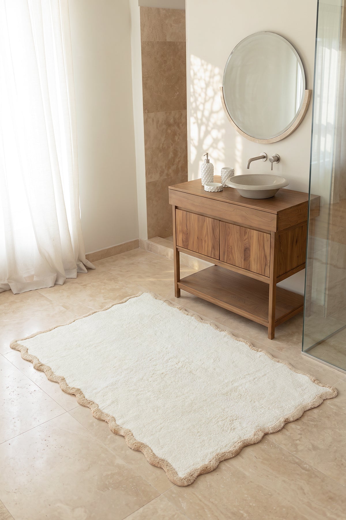 Scallop Tekli Bambu Banyo Paspası 100X150 Cm Bej