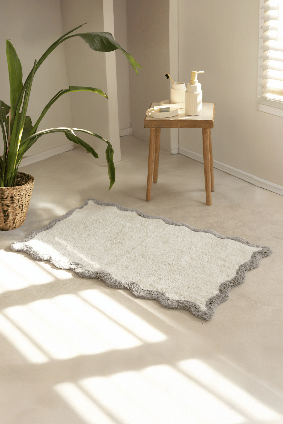 İRYA-Scallop Tekli Banyo Paspası Bambu 60X100 Gri-Paspas-5-fleurdirect.live