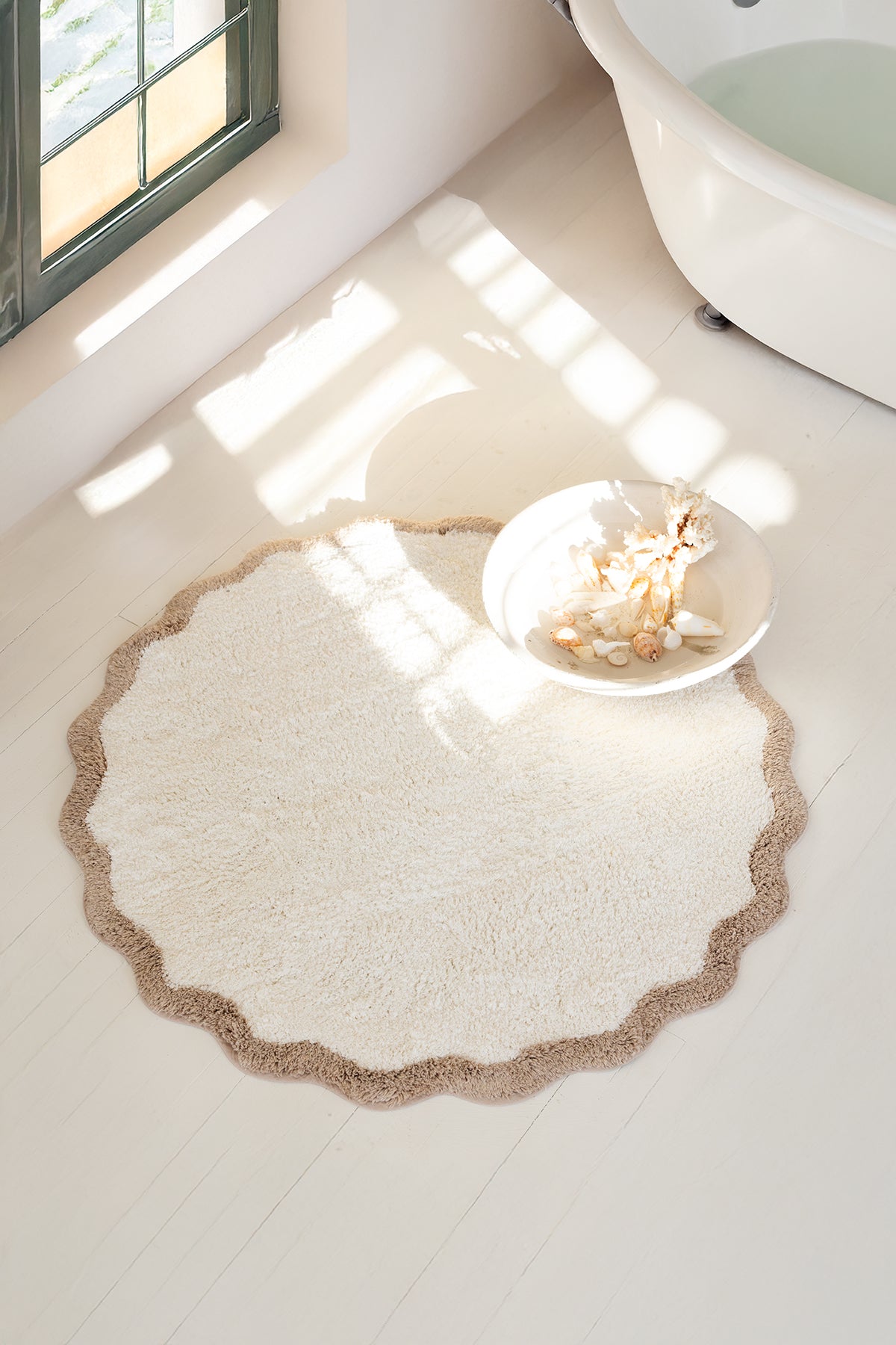 İRYA-Scallop Yuvarlak Banyo Paspası Bambu 90X90 Bej-Paspas-6-fleurdirect.live