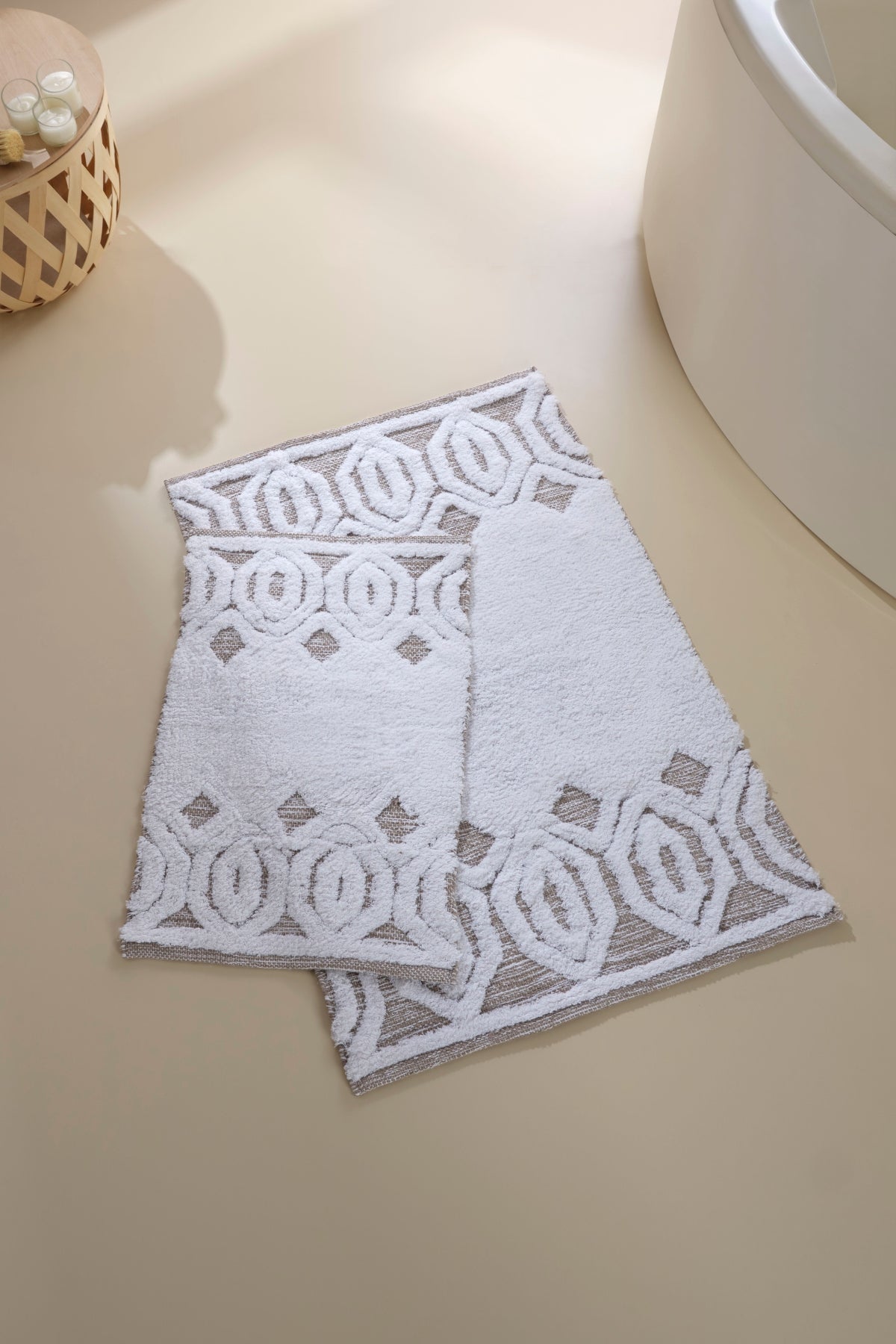 İRYA-Sherry 2’Li Takım Banyo Paspası %100 Pamuk 40X60 + 60X90 Bej-Paspas-1-fleurdirect.live