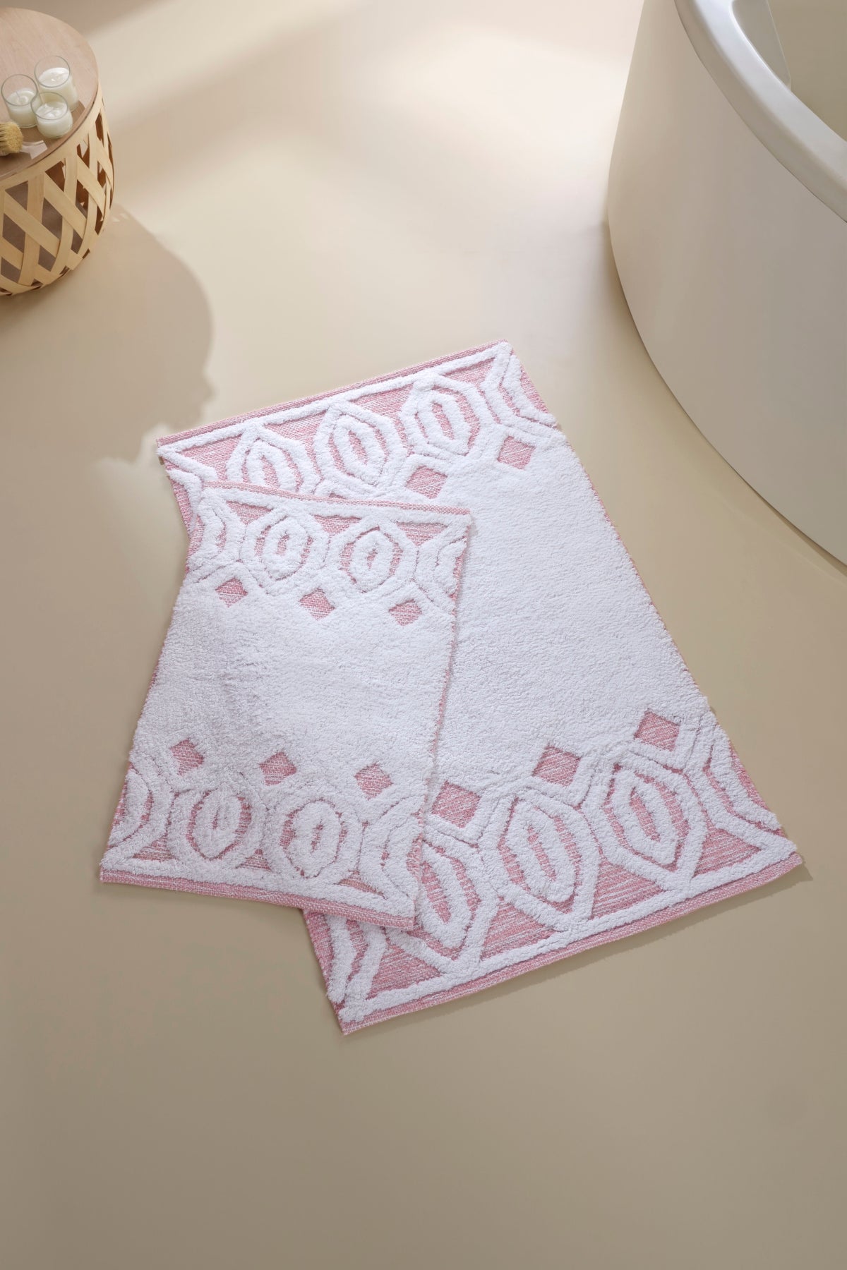 İRYA-Sherry 2’Li Takım Banyo Paspası %100 Pamuk 40X60 + 60X90 Pembe-Paspas-1-fleurdirect.live