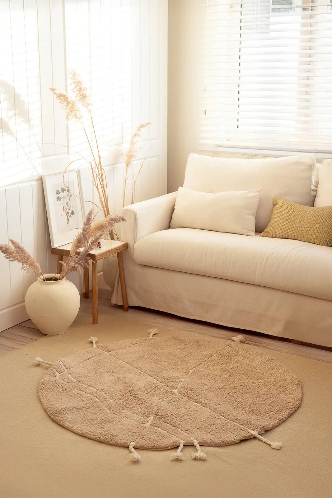 İRYA-Travertine Yuvarlak Banyo Paspası %100 Pamuk 100X100 Kahverengi-Paspas-3-fleurdirect.live