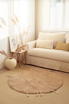 İRYA-Travertine Yuvarlak Banyo Paspası %100 Pamuk 100X100 Kahverengi-Paspas-3-fleurdirect.live