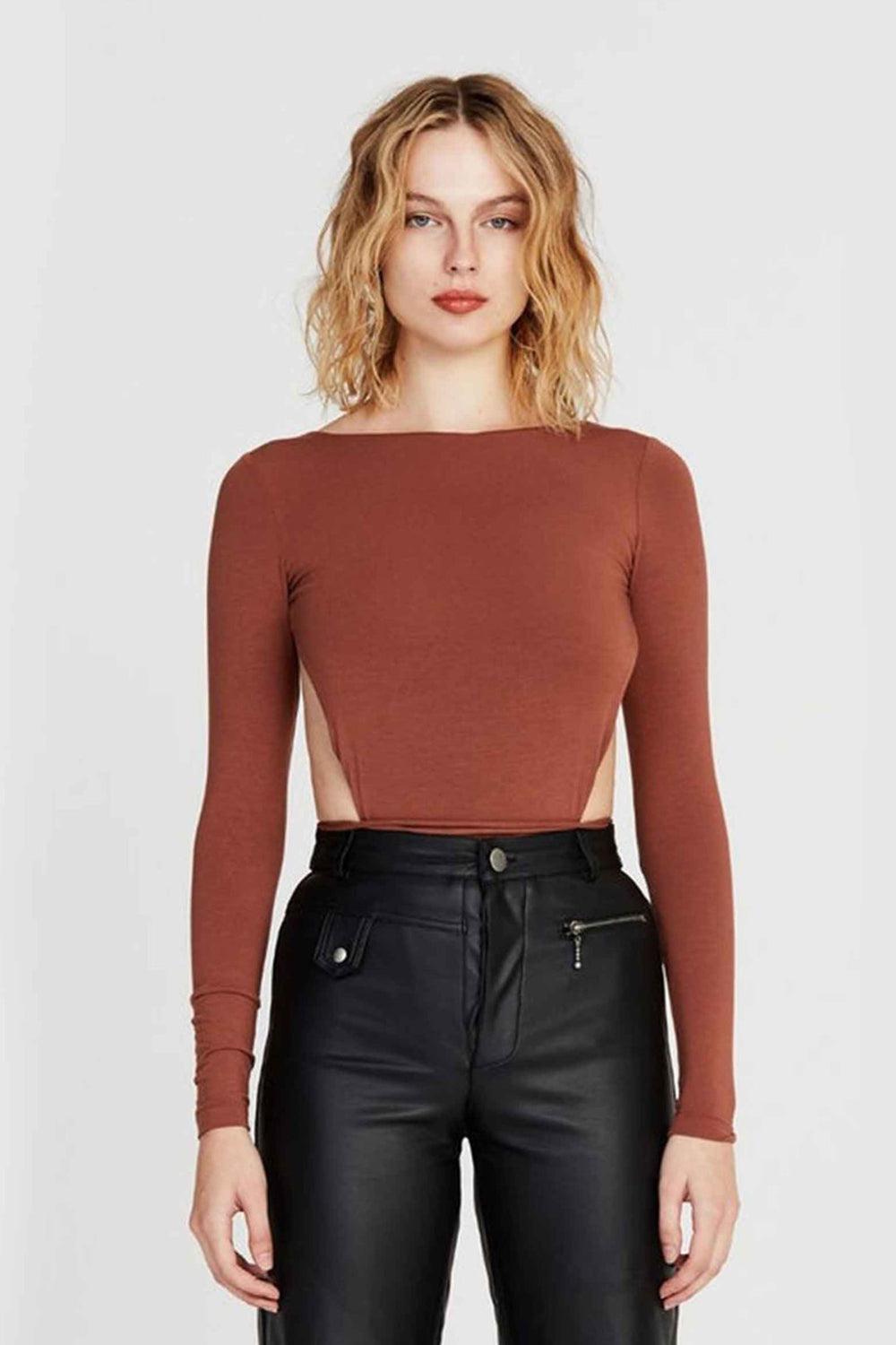 Iamnotbasic-Nicole Kahverengi Bodysuit-Top-1-fleurdirect.live