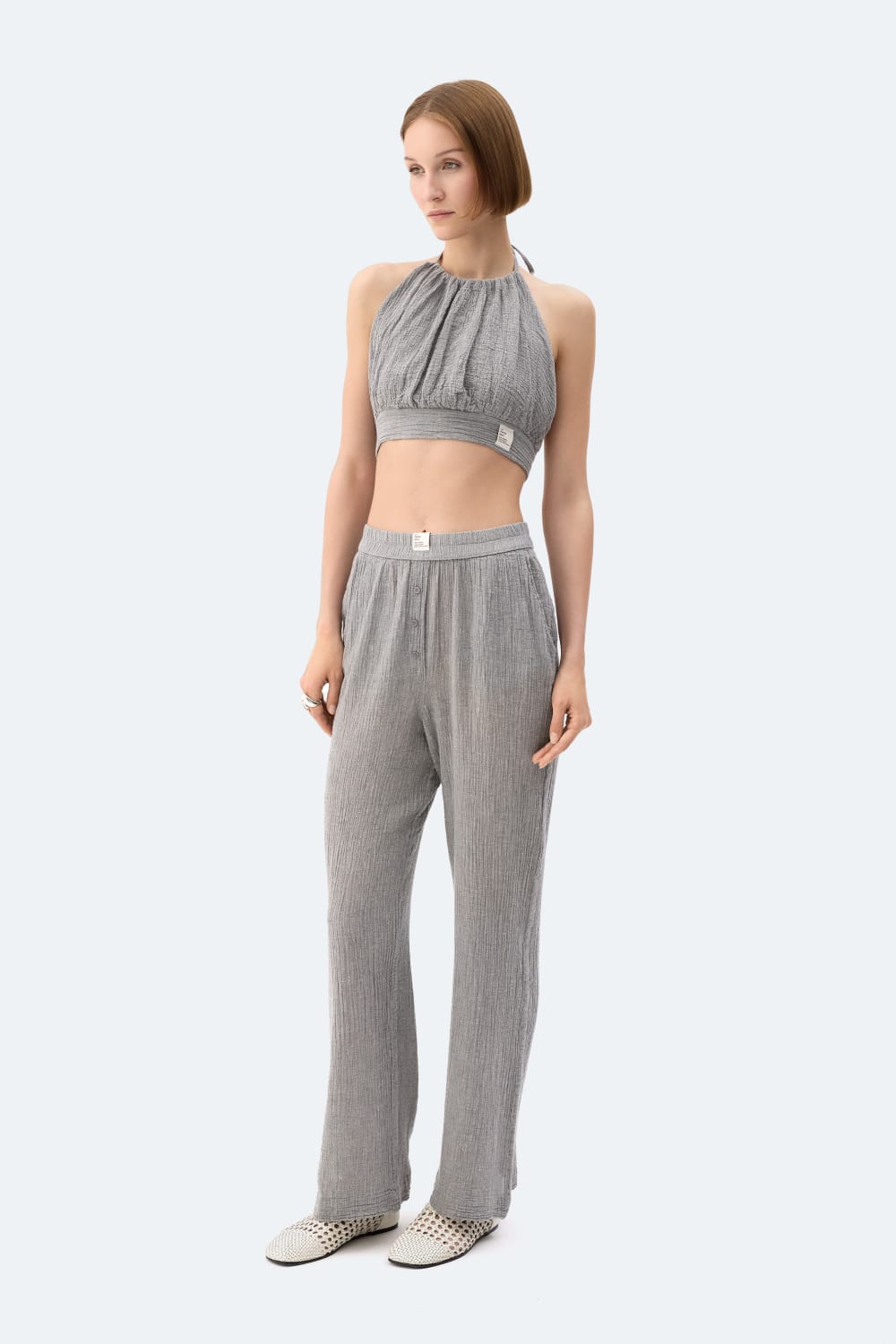İkikız-Gri Crinkle Crop Üst-Bluz-1-fleurdirect.live