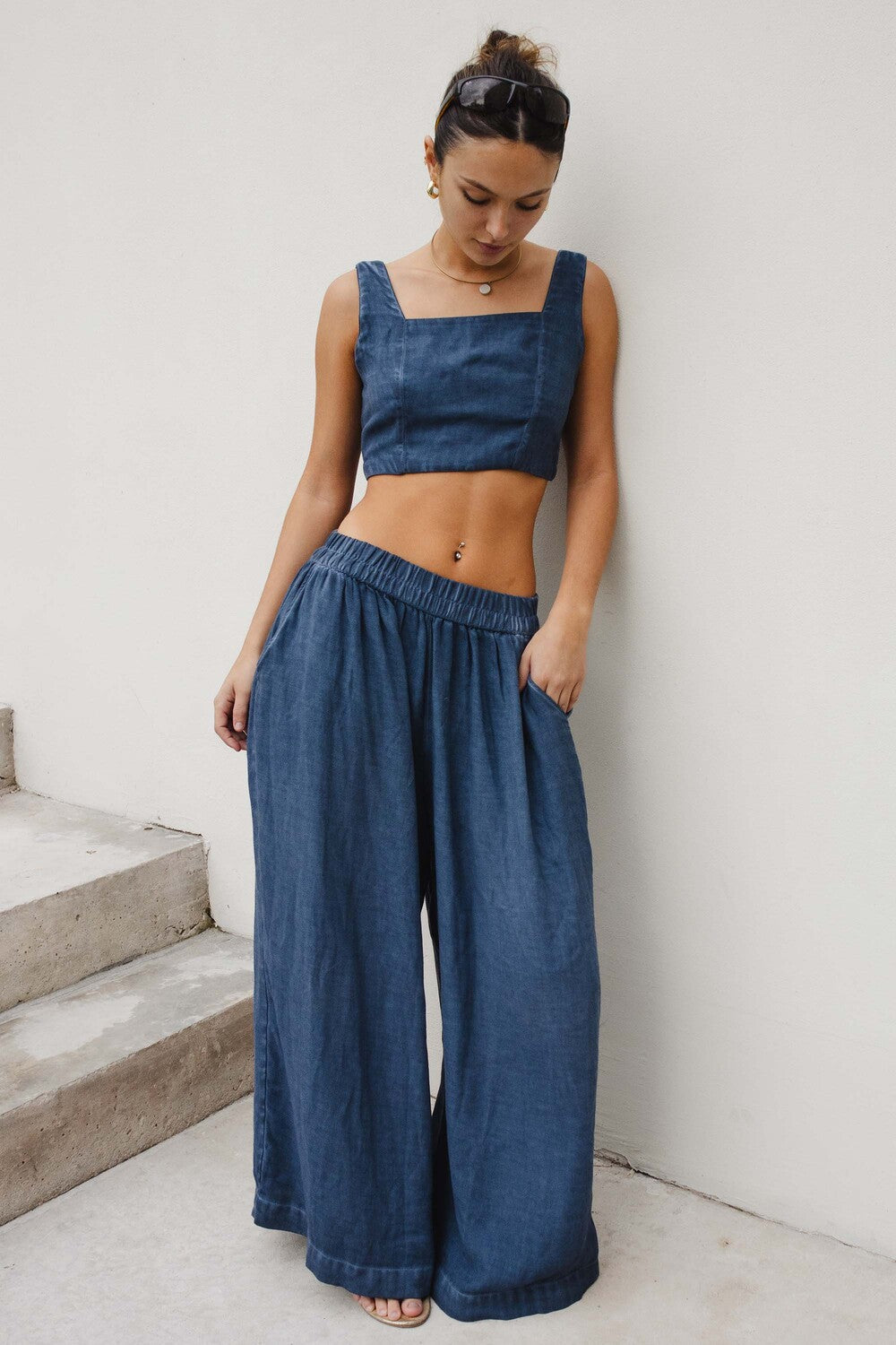 Keten Navy Palazzo Pantolon - 3
