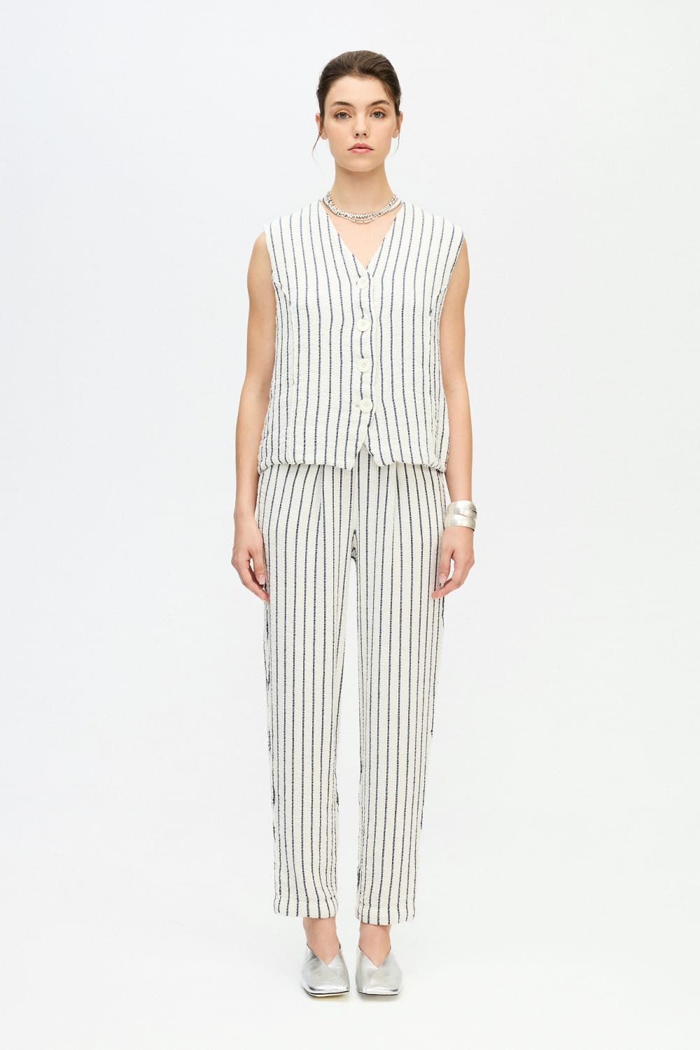 İkikız-Lacivert Çizgili Slouchy Pantolon-Pantolon-1-fleurdirect.live