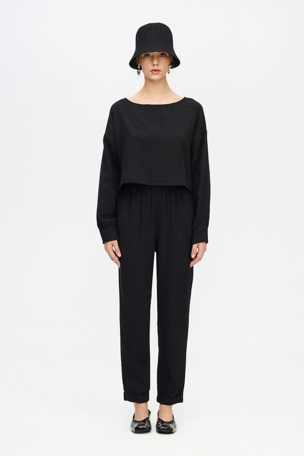 İkikız-Siyah Slouchy Pantolon-Pantolon-1-fleurdirect.live