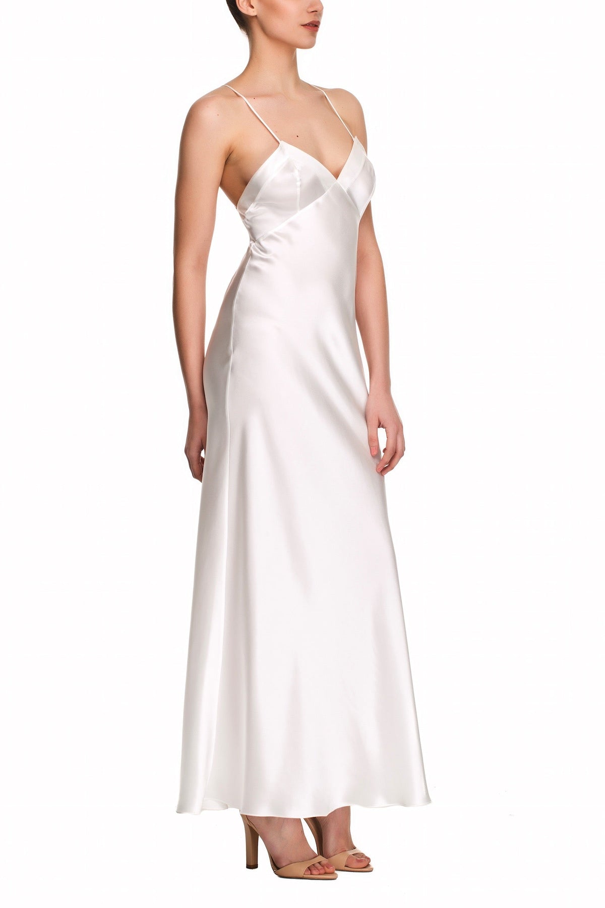 İpek Kıramer-Soprano Silk Long Chemise Ecru-Gecelik-2-fleurdirect.live