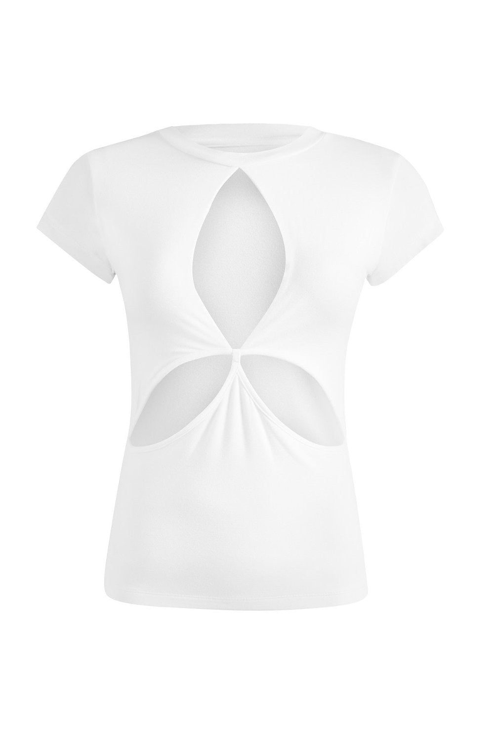 Jendue-Cutout Detailed White Basic T-shirt-T-Shirts-3-fleurdirect.live