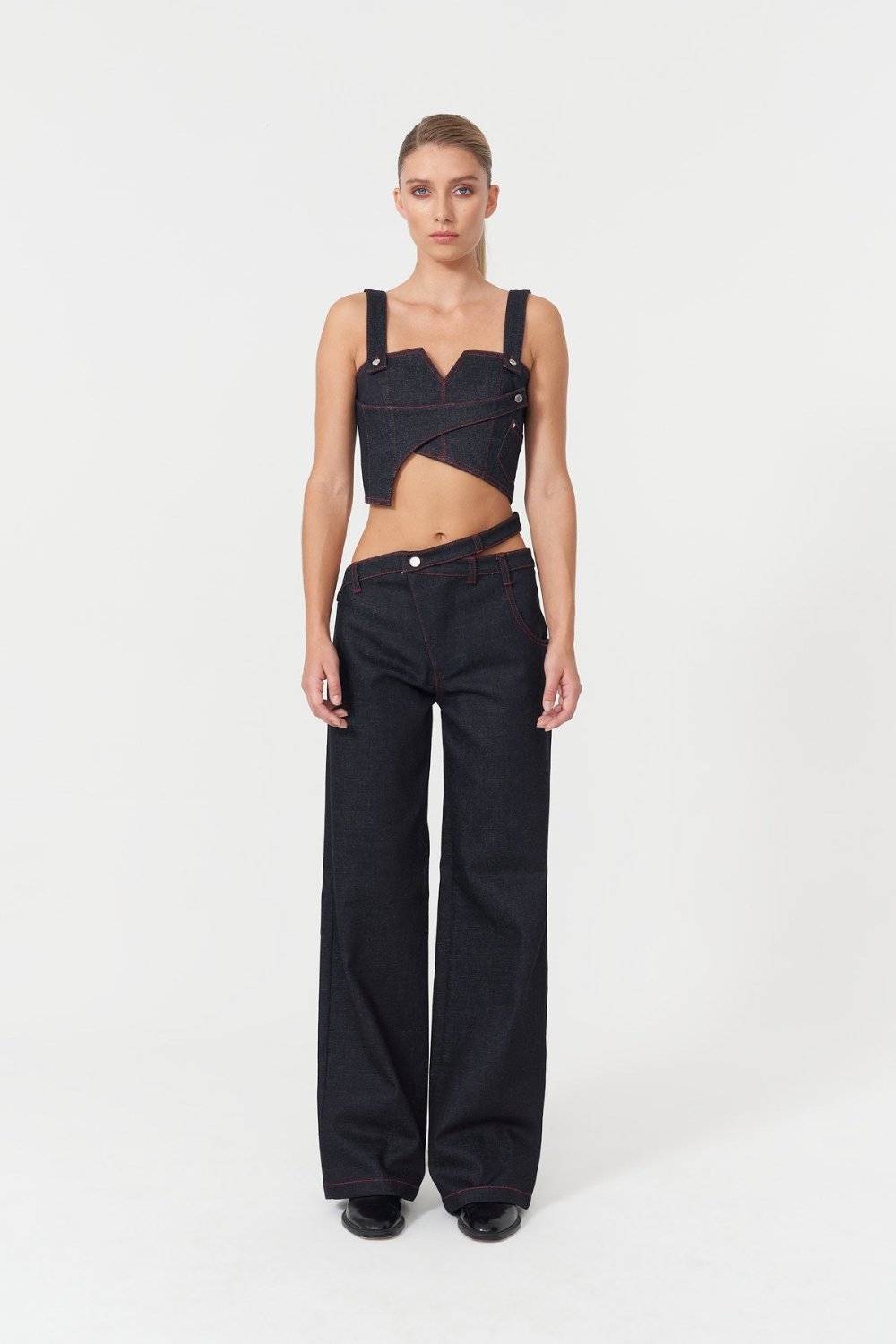 Jendue-Davidson Asymmetric Belt Pants-Kot Pantolon-1-fleurdirect.live