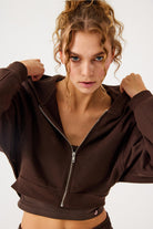 Jerf-Aura Fermuarlı Crop Hoodie Kahverengi-Sweatshirts & Hoodies-2-fleurdirect.live