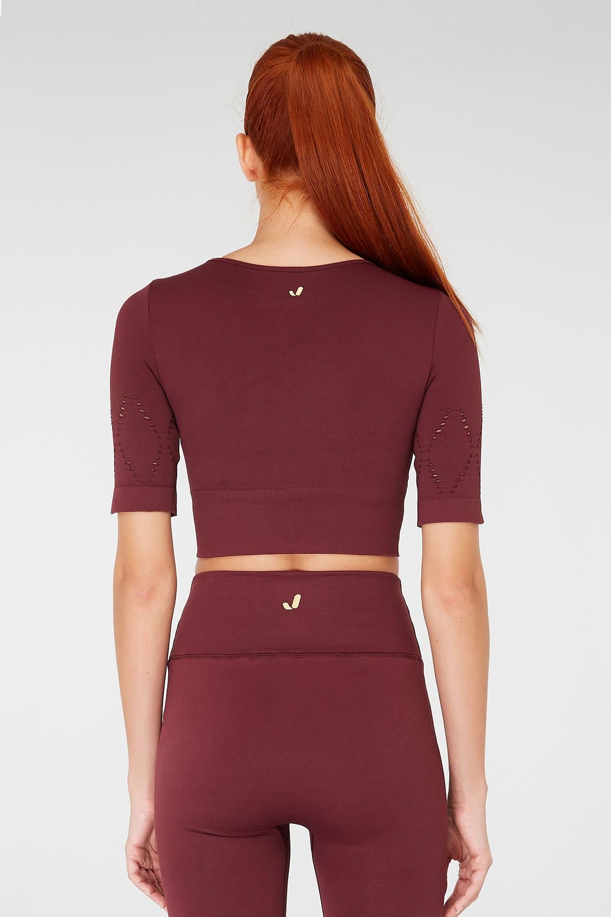 Jerf-Naples Kısa Kol Crop Top Econyl Bordo-Crop Top-4-fleurdirect.live