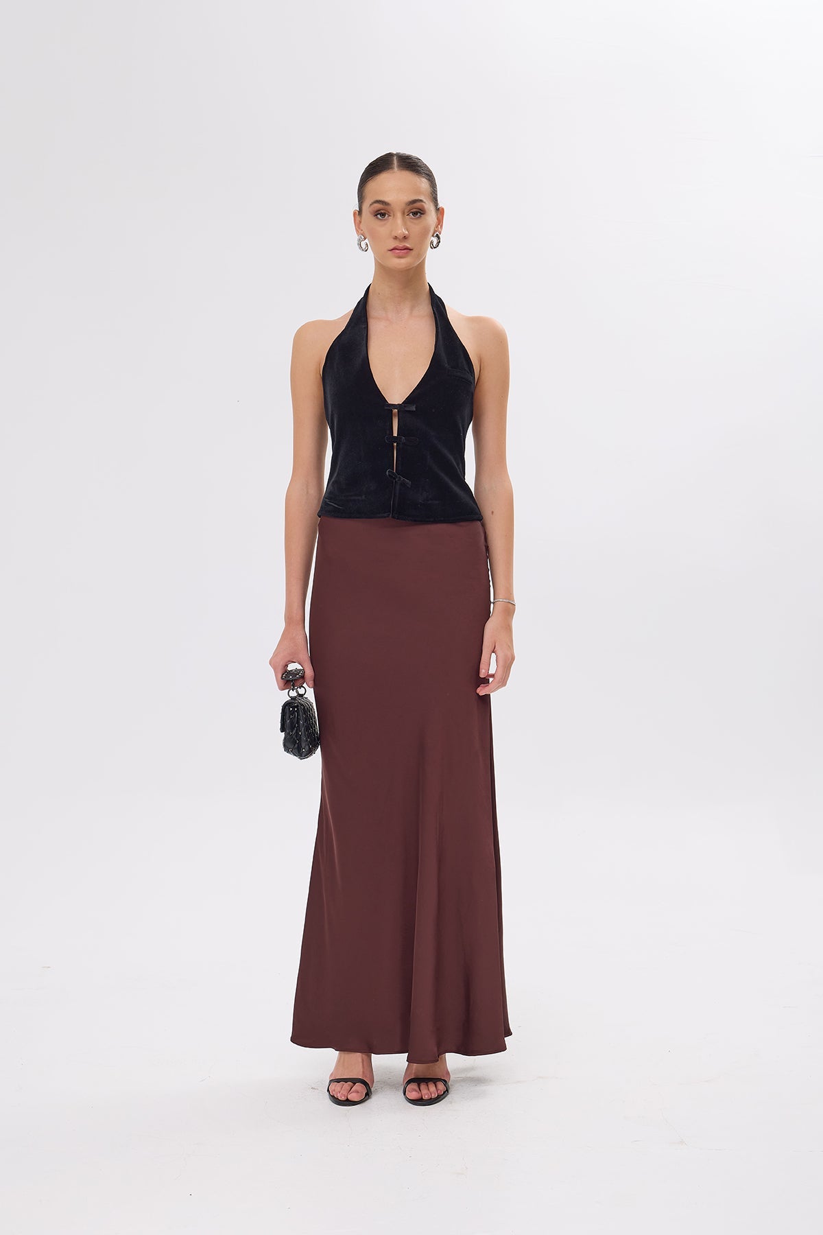 Larissa Brown Maxi Satin Skirt - 3