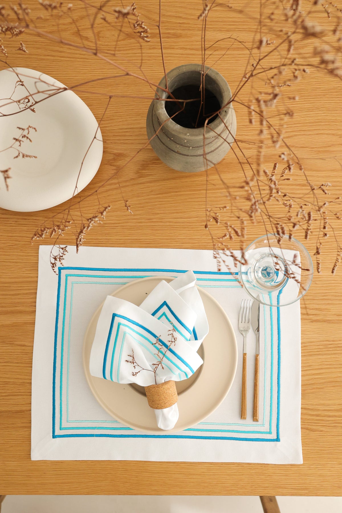 KM Home Collection-2'li Set Aqua Pamuk Peçete-Sunum Aksesuarları-1-fleurdirect.live