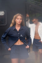 Kahshan-Navy 'Freedom' Linen Shorts-Şort-2-fleurdirect.live
