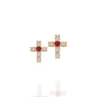 Kimolos-Mini Pink 925 Ayar Gümüş Gold Renk Pembe Zirkon Taşlı Haç Küpe-Küpe-1-fleurdirect.live