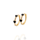 Kimolos-SORUNLU - Black Lovers 925 Ayar Gümüş Zirkon Taşlı Gold Ve Siyah Renk Kalpli Halka Küpe-Küpe-1-fleurdirect.live