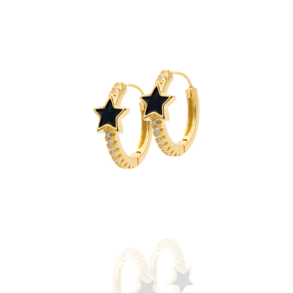 Kimolos-SORUNLU - New Black 925 Ayar Gümüş Gold Ve Siyah Renk Zirkon Taşlı Yıldız Halka Küpe-Küpe-1-fleurdirect.live