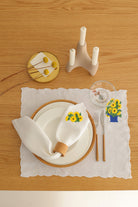Km Home Collection-2'li Set Ayçiçek İşlemeli Keten Amerikan Servis-Sunum Aksesuarları-1-fleurdirect.live