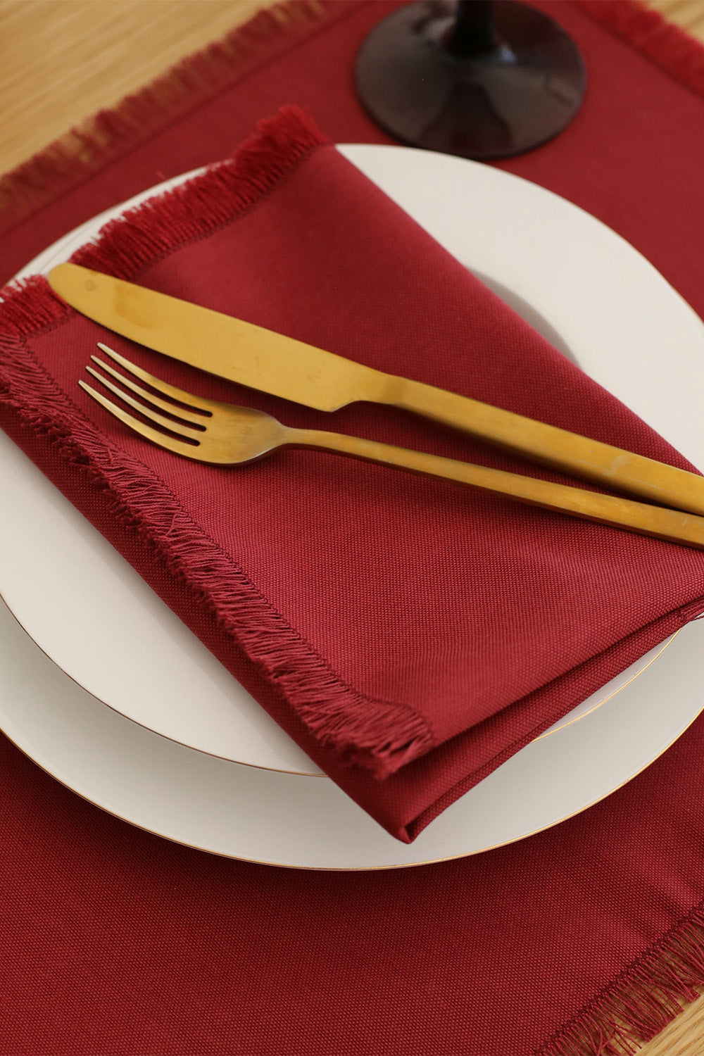 Km Home Collection-2'li Set Kırmızı Pamuk Amerikan Servis-Sunum Aksesuarları-4-fleurdirect.live