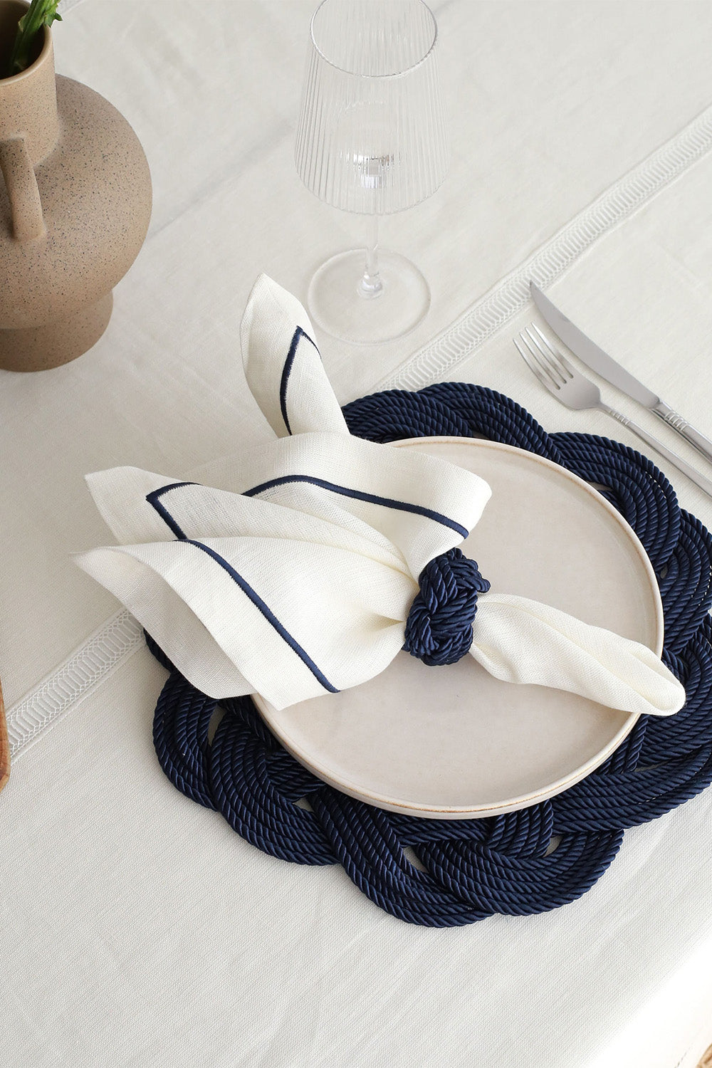Km Home Collection-2'li Set Lacivert Halatlı Peçetelik-Peçete-1-fleurdirect.live