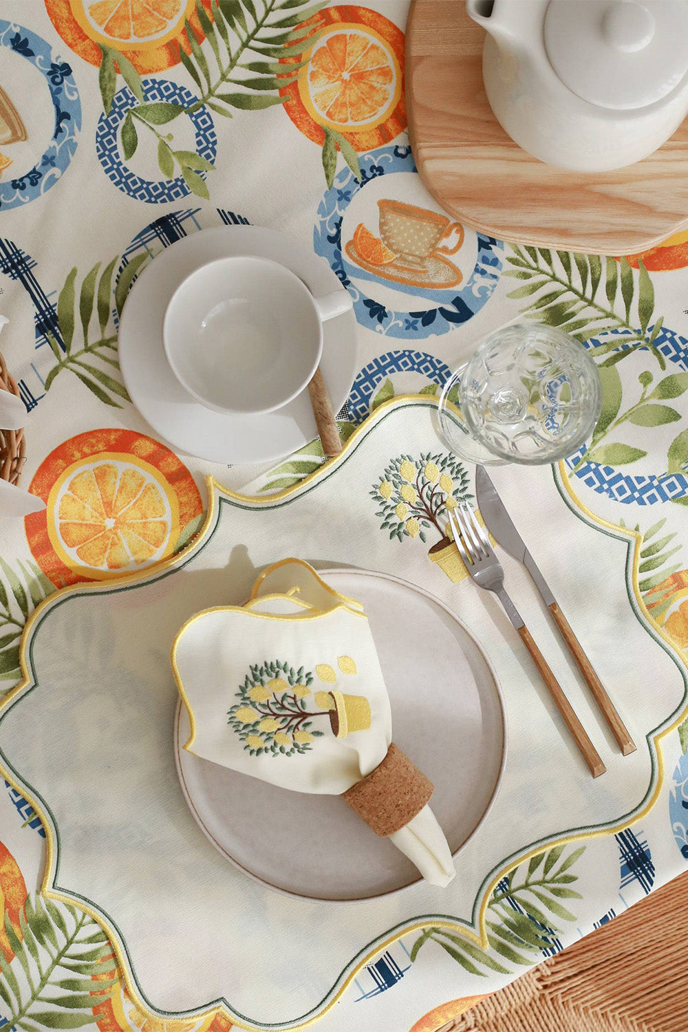 Km Home Collection-2'li Set Limon İşlemeli Pamuk Amerikan Servis-Sunum Aksesuarları-1-fleurdirect.live