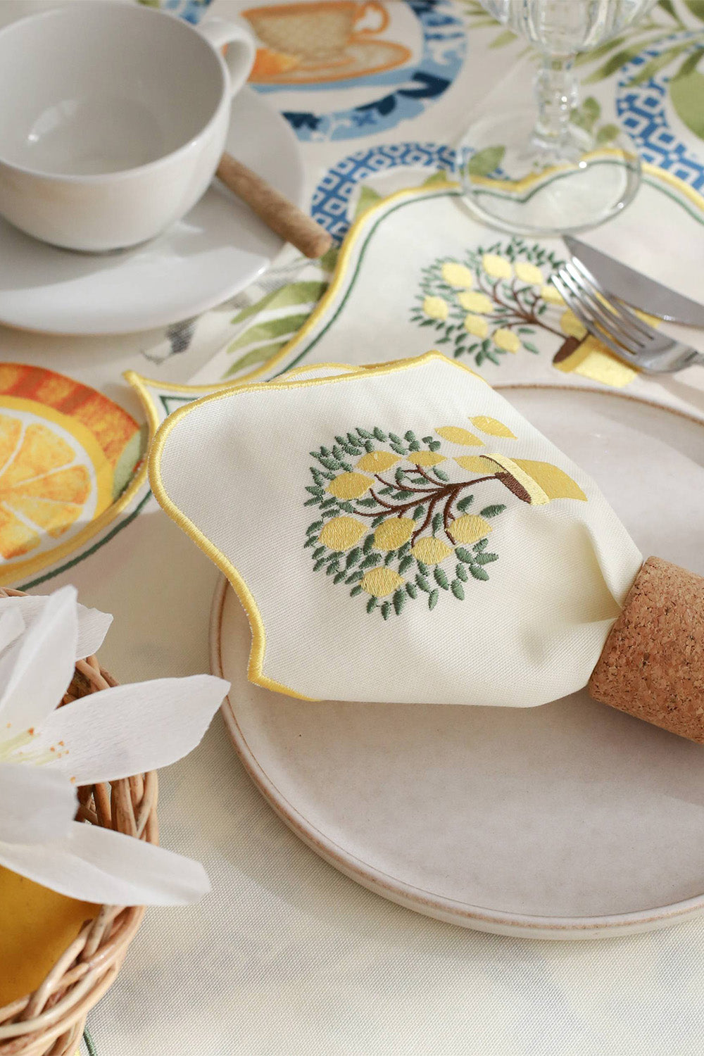 Km Home Collection-2'li Set Limon İşlemeli Pamuk Amerikan Servis-Sunum Aksesuarları-3-fleurdirect.live