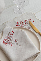 Km Home Collection-2'li Set Lovebirds İşlemeli Keten Amerikan Servis-Sunum Aksesuarları-2-fleurdirect.live