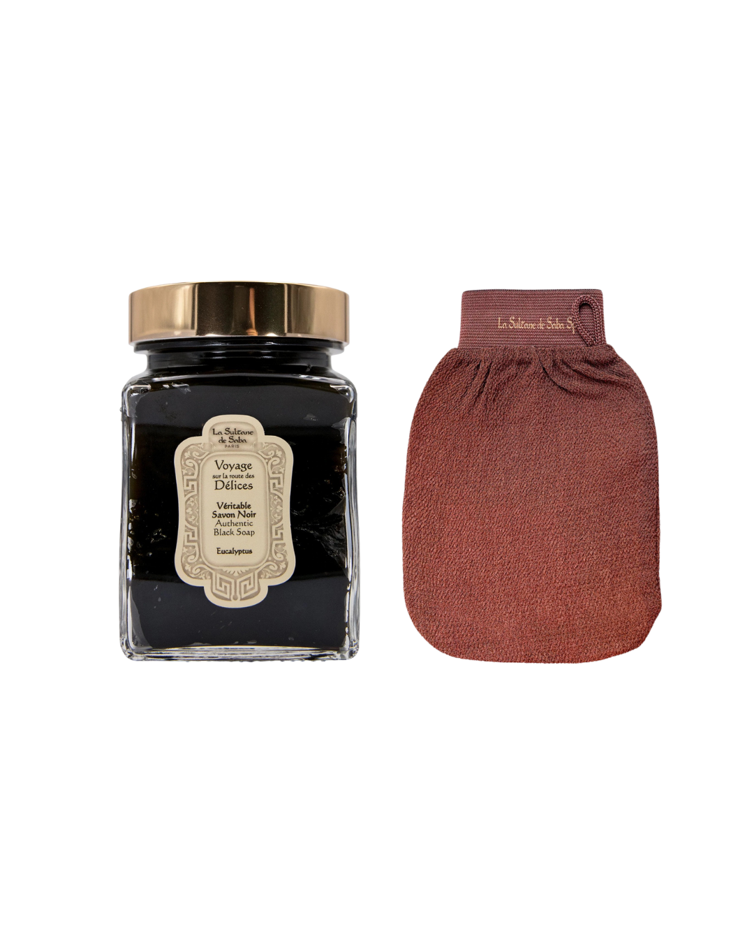 La Sultane De Saba-Ideal Couple: Real Black Soap With Eucalyptus Essential Oil + Kessa Glove-2-fleurdirect.live