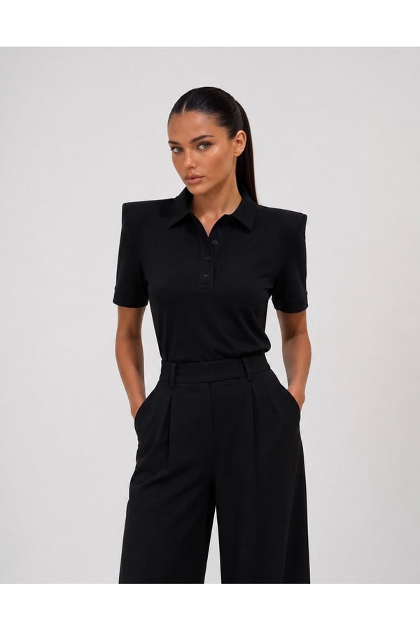 Polo Yaka Vatkalı Tshirt Siyah