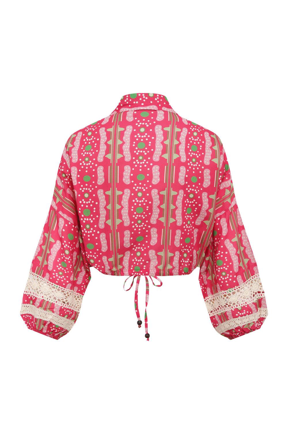 Le-Monade Dreams-Pembe Bulut Desenli Kopanaki Detaylı Uzun Kol Gömlek-Gömlek-2-fleurdirect.live