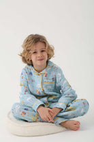 Let's Be Friends-Organik Muslin Pijama Takımı - Mavi Okul Desen-Pijama Takımı-3-fleurdirect.live