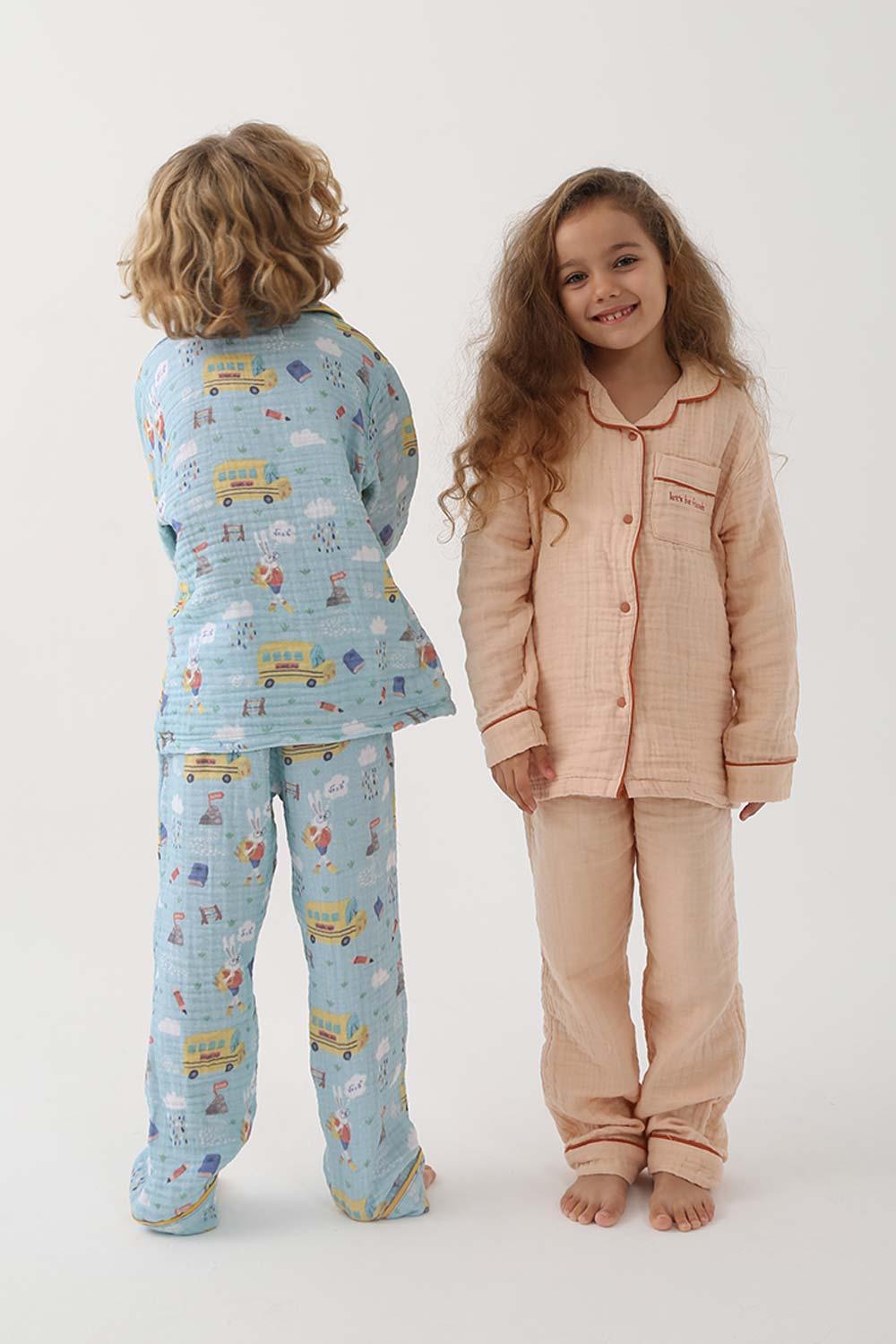 Let's Be Friends-Organik Muslin Pijama Takımı - Pudra-Pijama Takımı-3-fleurdirect.live