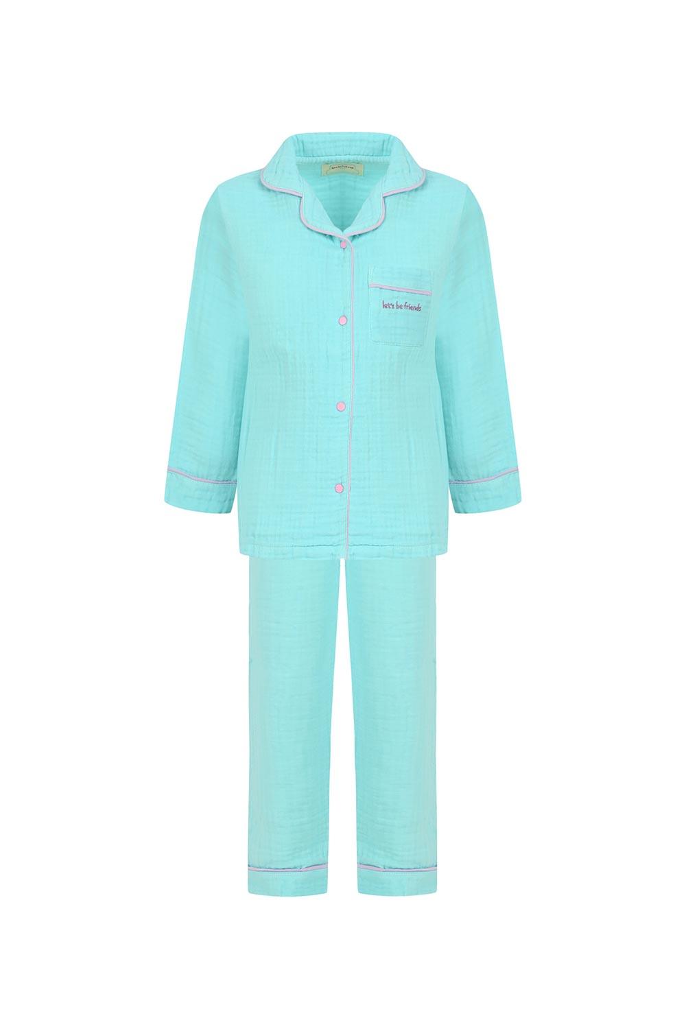 Let's Be Friends-Organik Muslin Pijama Takımı - Turkuaz-Pijama Takımı-1-fleurdirect.live