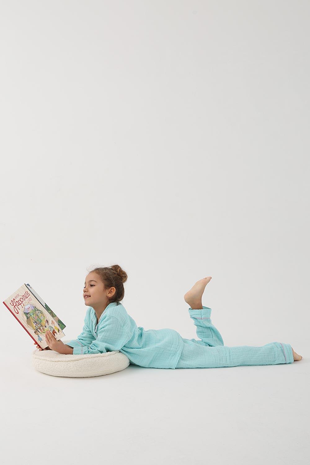 Let's Be Friends-Organik Muslin Pijama Takımı - Turkuaz-Pijama Takımı-2-fleurdirect.live