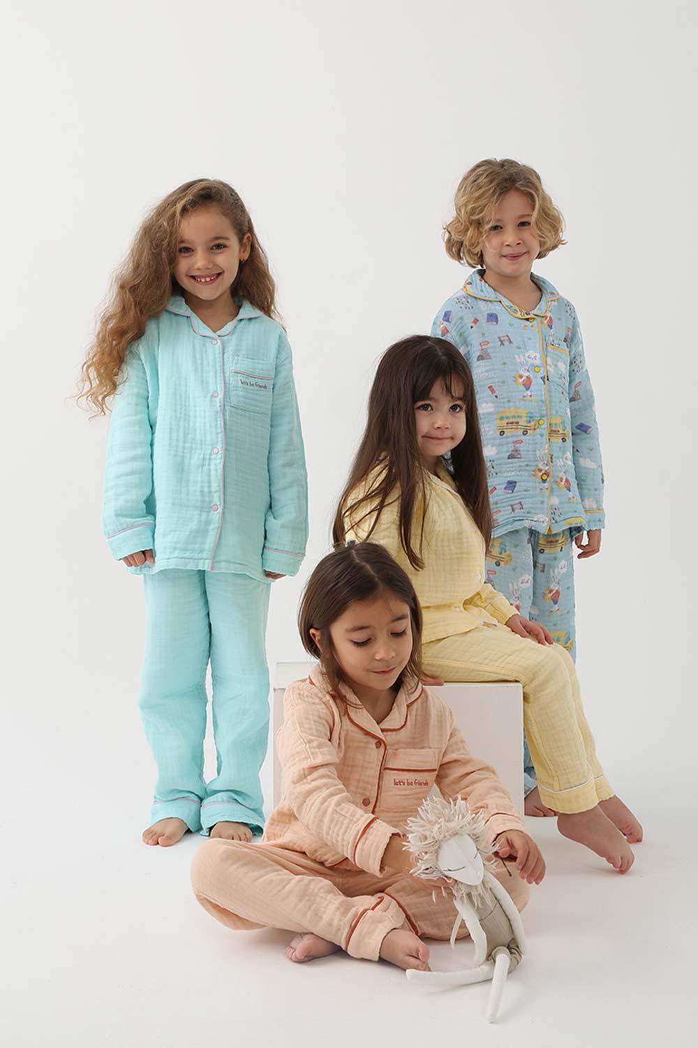 Let's Be Friends-Organik Muslin Pijama Takımı - Turkuaz-Pijama Takımı-3-fleurdirect.live