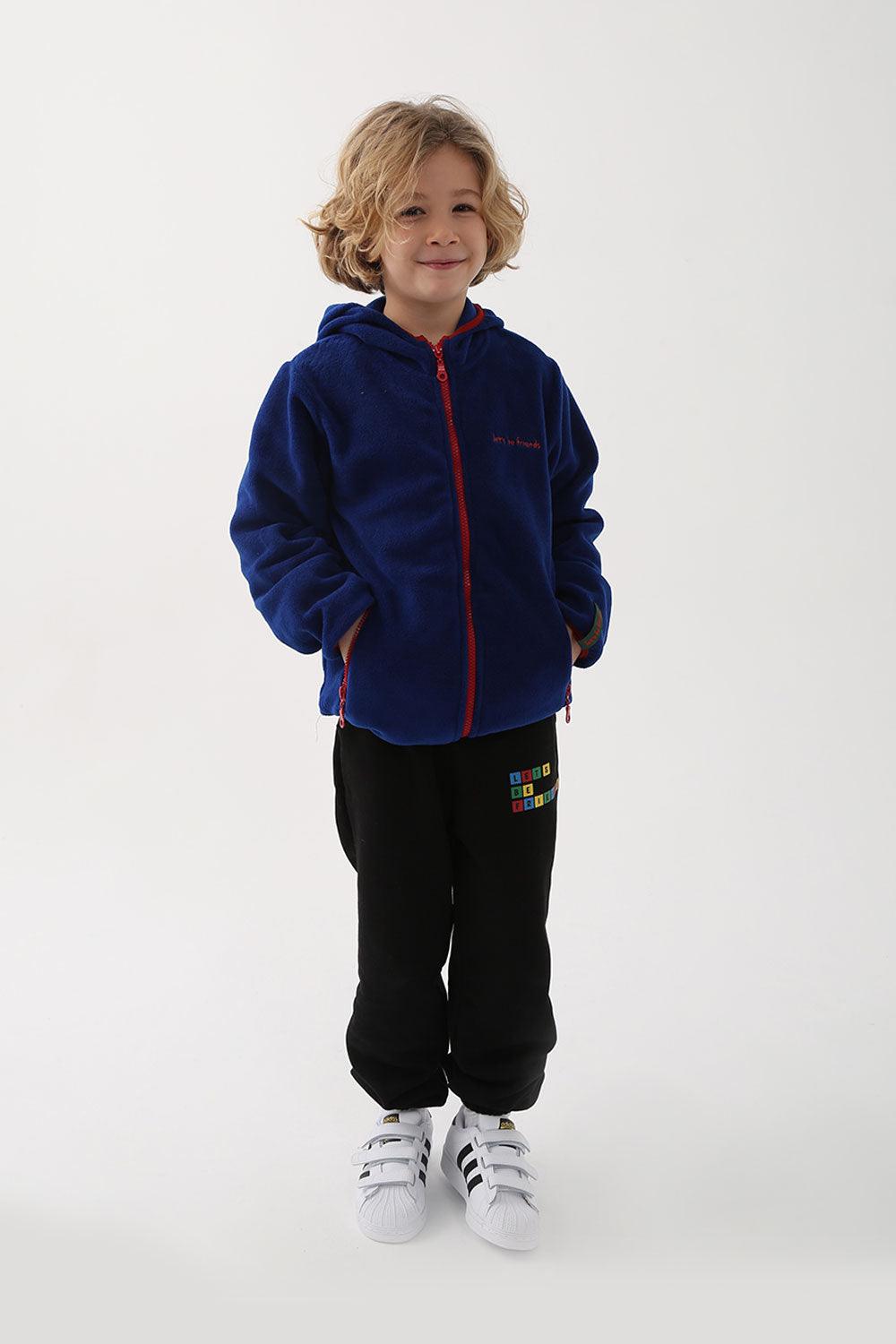 Let's Be Friends-Polar Zipli Hoodie - Mavi-Sweatshirts & Hoodies-1-fleurdirect.live